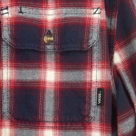 Vans Mens SZ X-Large Classic Fit Red & Navy Plaid Flannel Shirt - Picture 3 of 14